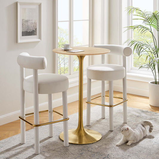 Ensemble Round Bar Table, Gold & Natural Wood
