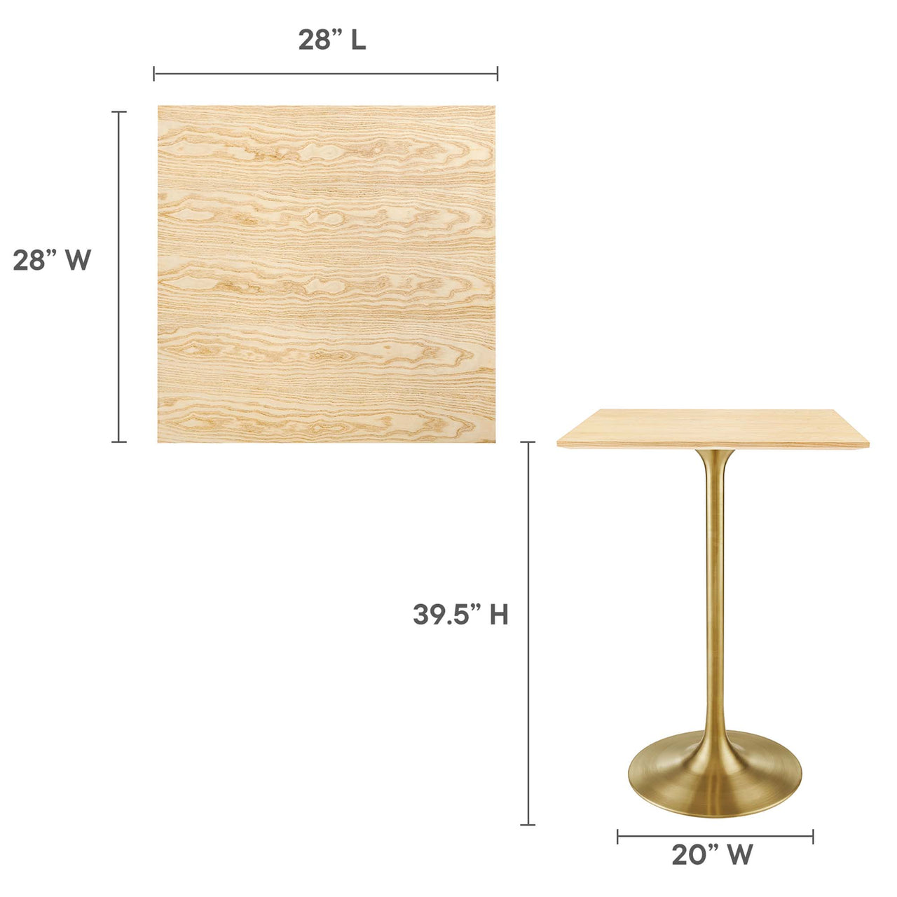 Ensemble Square Bar Table, Gold & Natural Wood