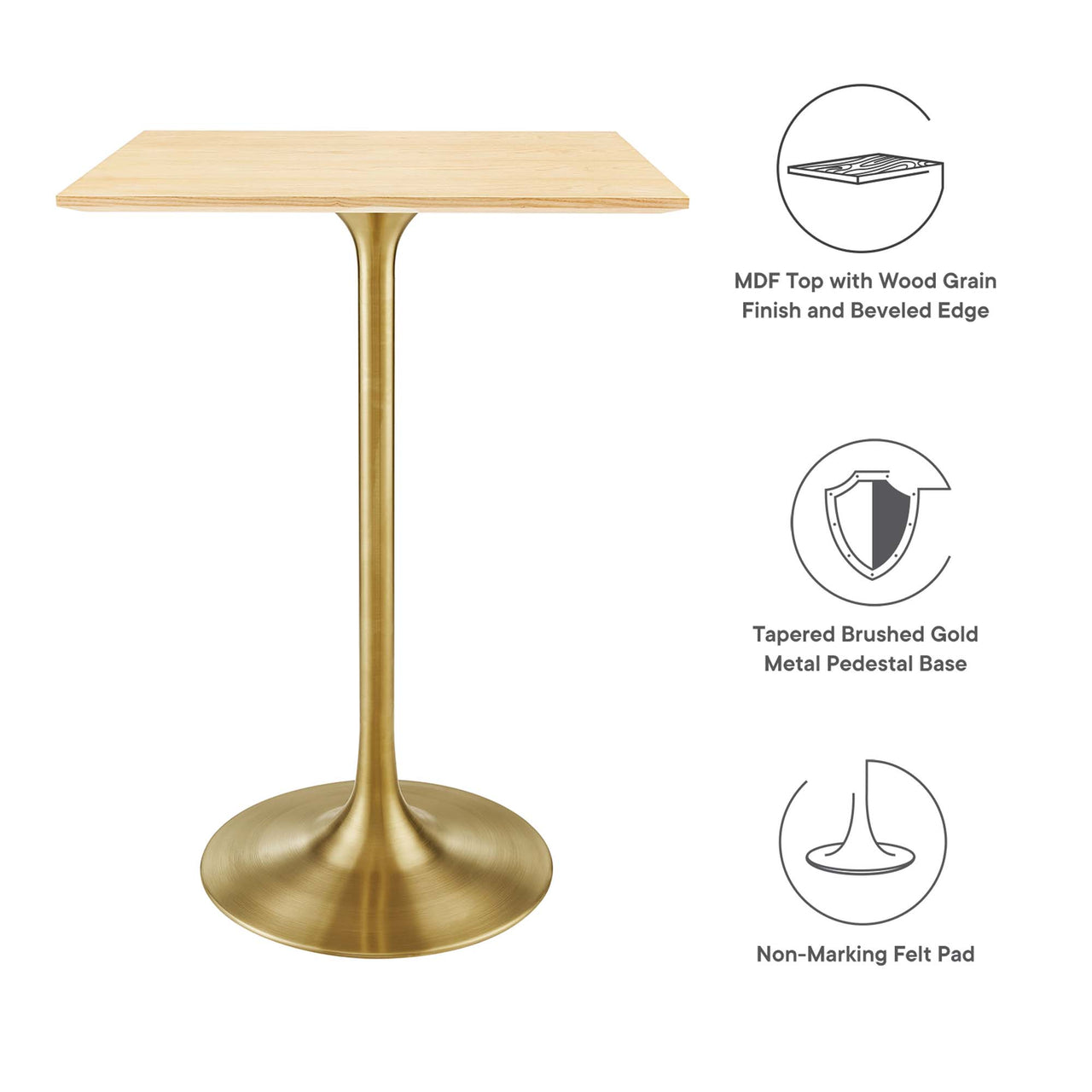 Ensemble Square Bar Table, Gold & Natural Wood