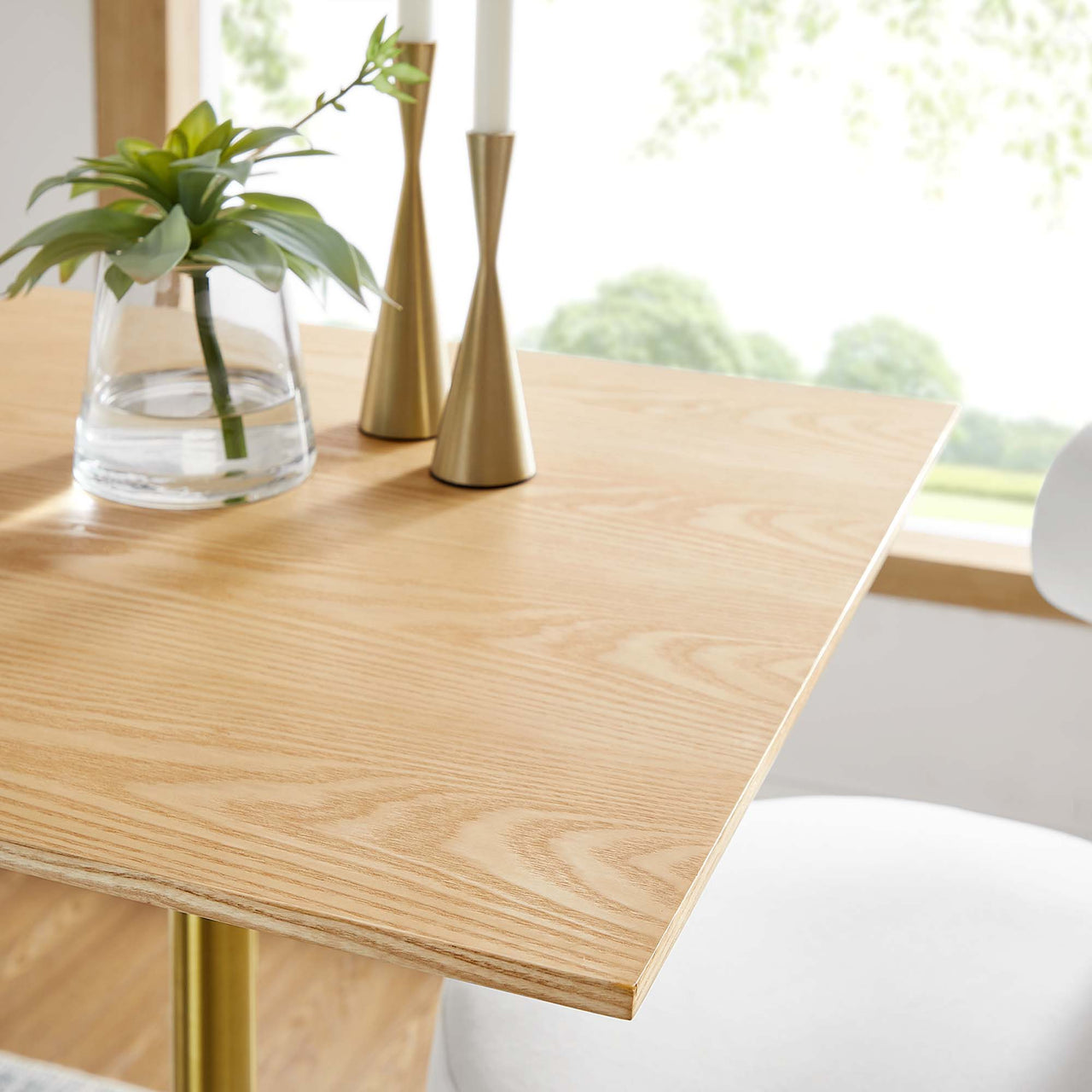 Ensemble Square Bar Table, Gold & Natural Wood