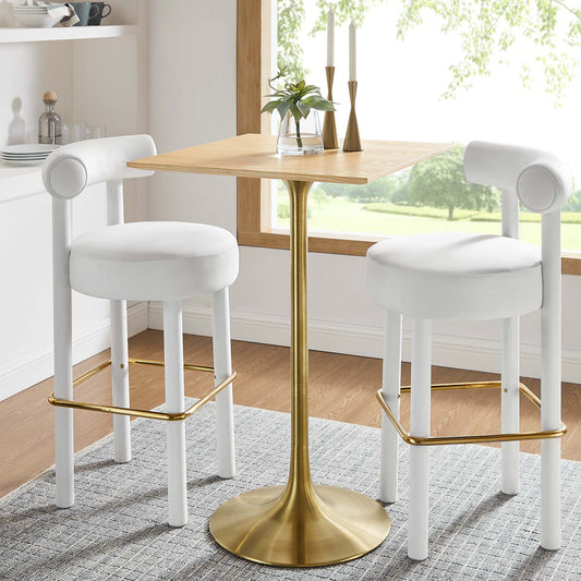 Ensemble Square Bar Table, Gold & Natural Wood
