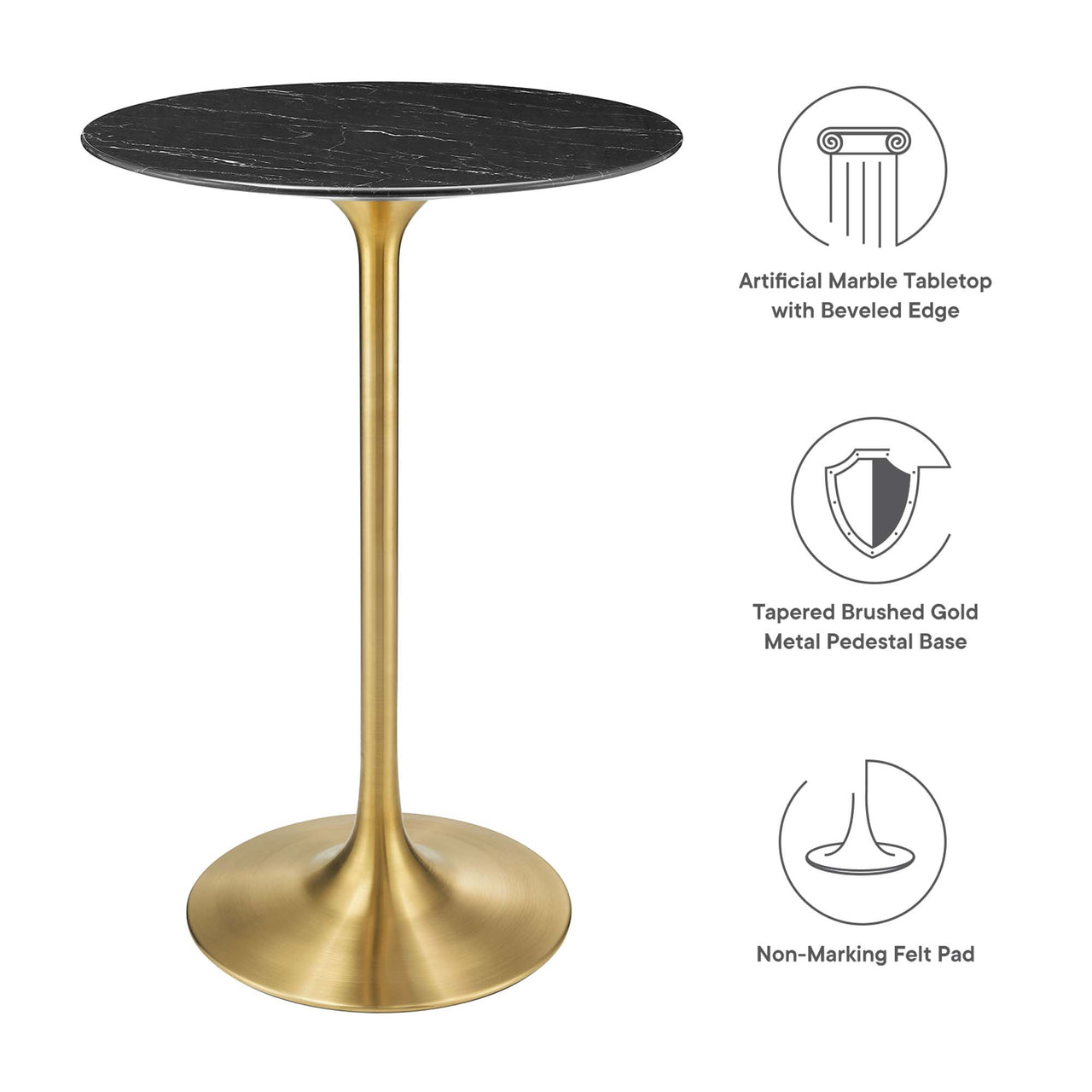 Ensemble Round Faux Marble Bar Table, Gold & Black