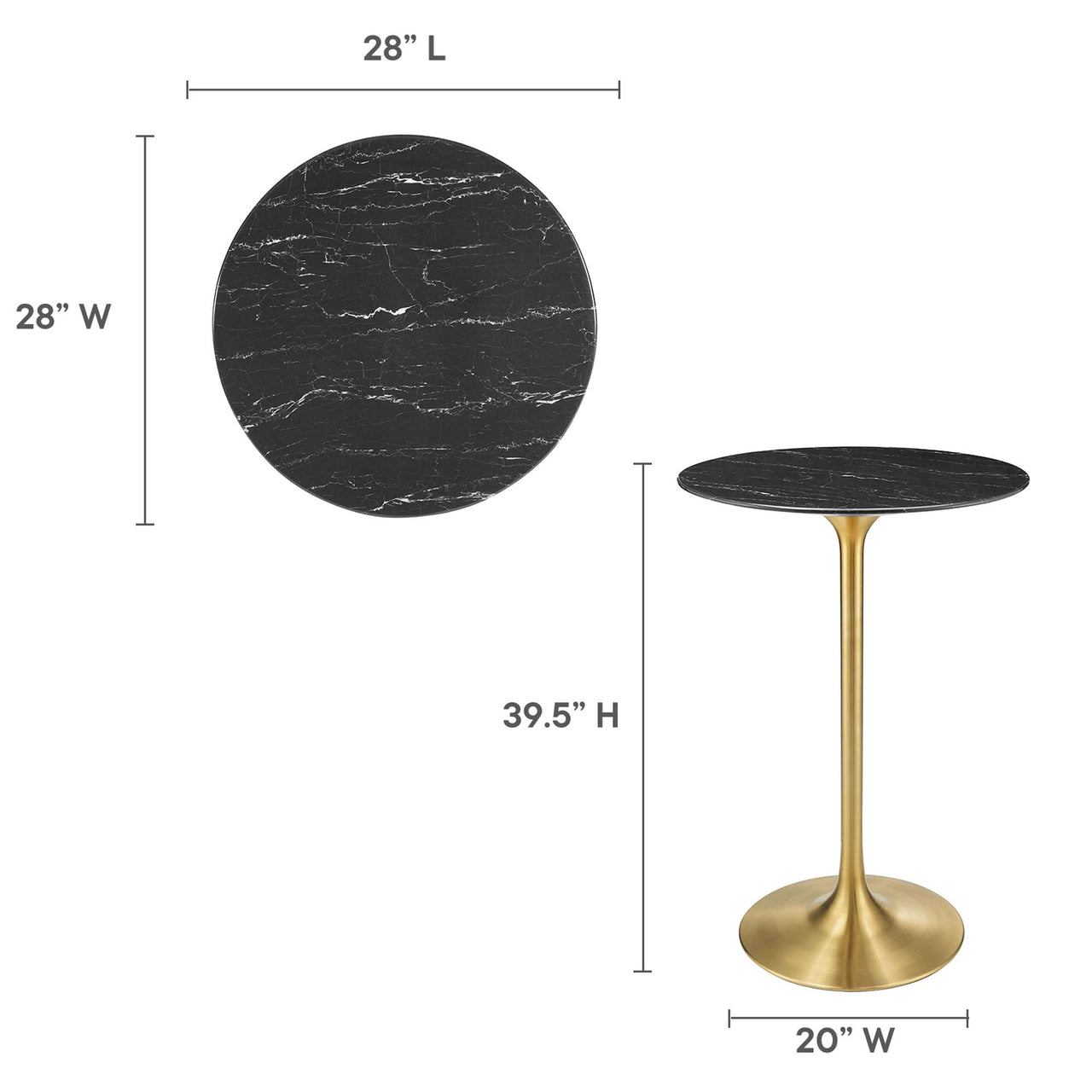Ensemble Round Faux Marble Bar Table, Gold & Black