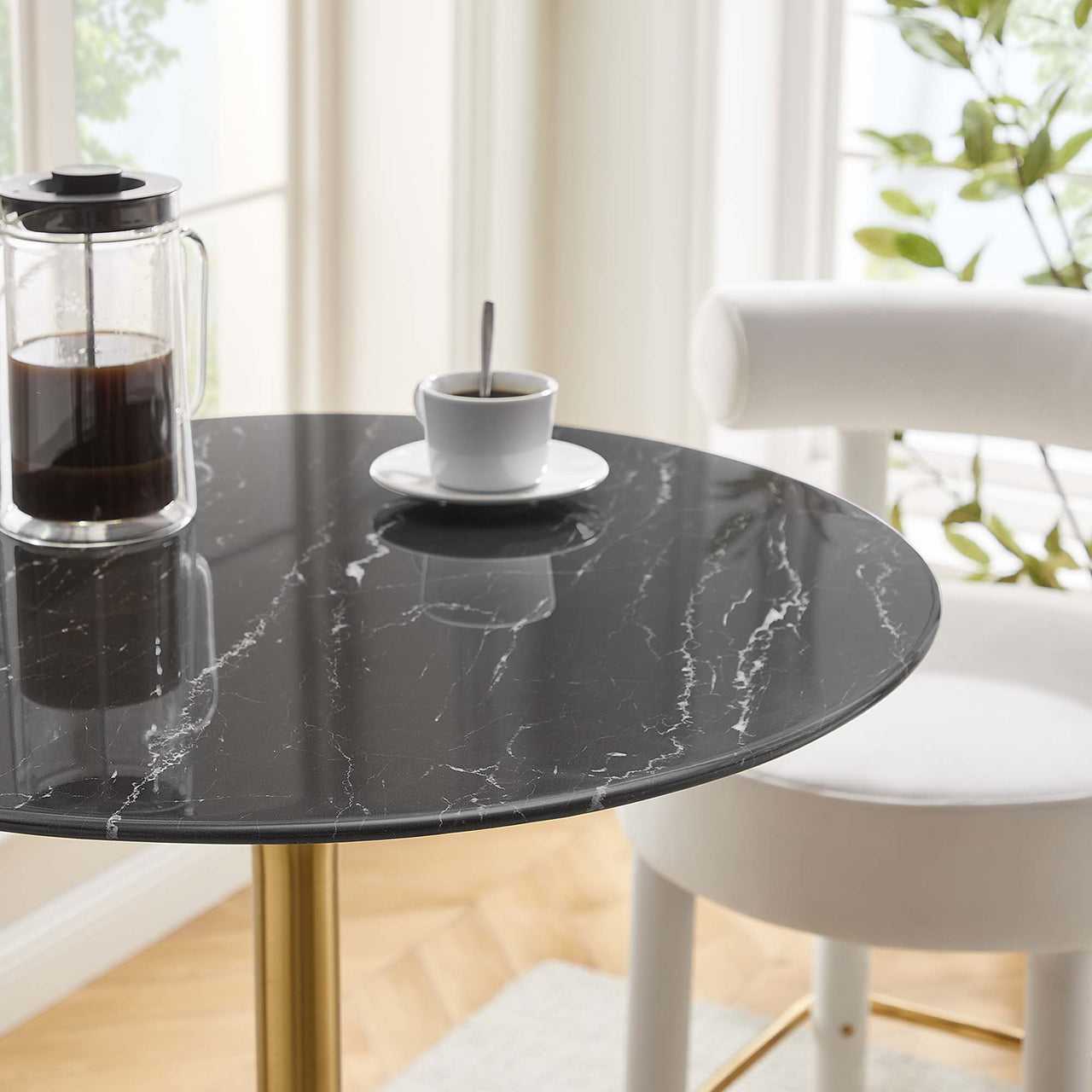 Ensemble Round Faux Marble Bar Table, Gold & Black