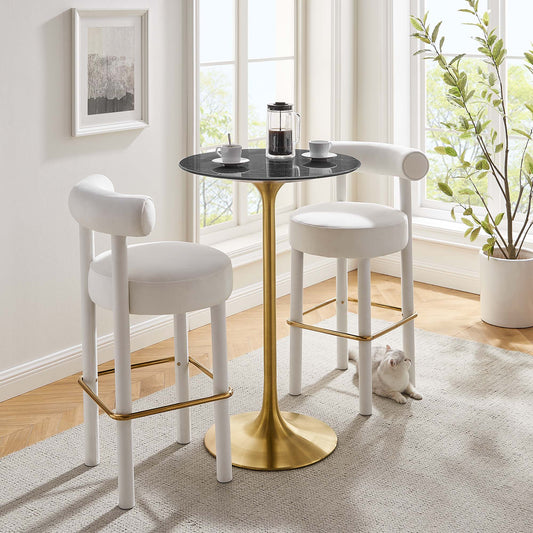 Ensemble Round Faux Marble Bar Table, Gold & Black