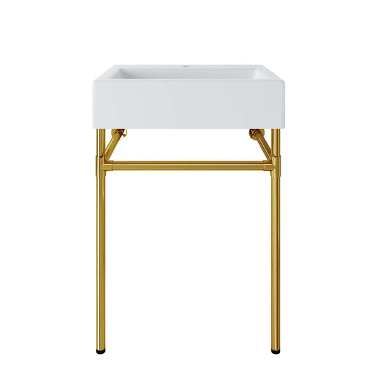 Levi Floating Vanity Unit, Small, Gold & White