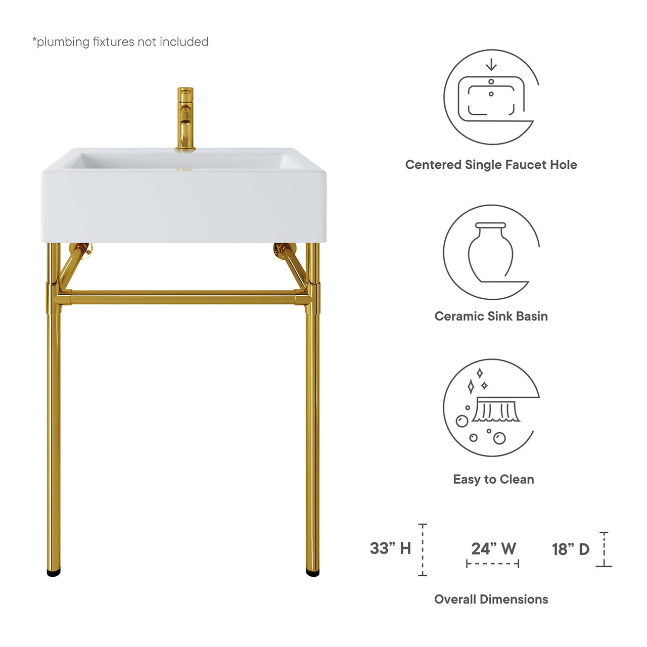 Levi Floating Vanity Unit, Small, Gold & White