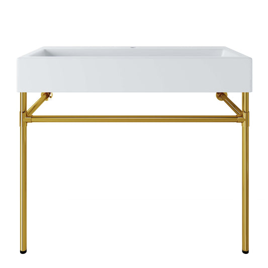 Levi Floating Vanity Unit, Large, Gold & White