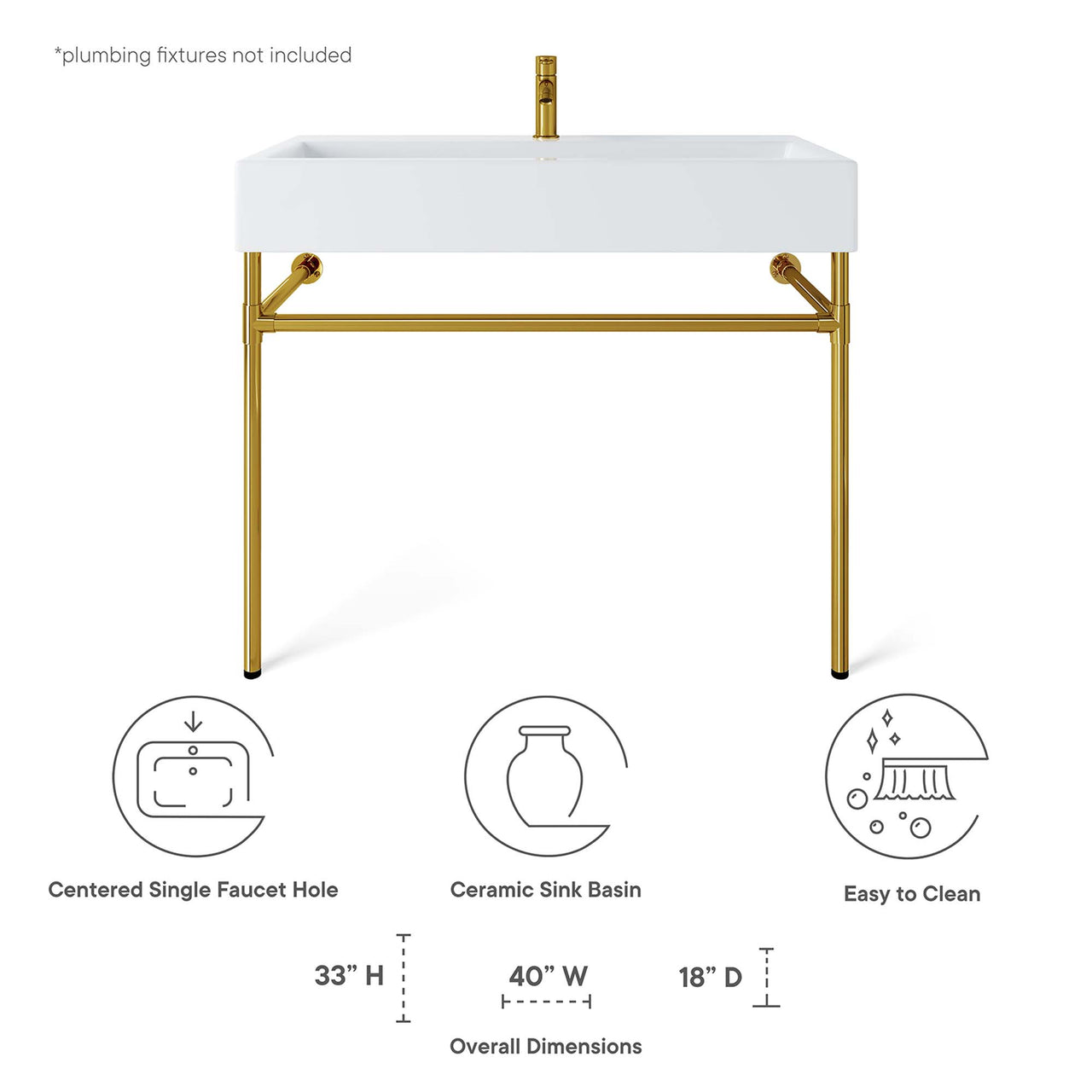 Levi Floating Vanity Unit, Large, Gold & White