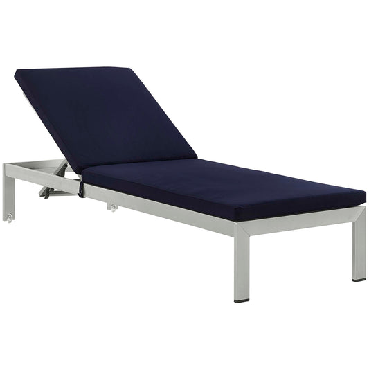 Shorea Alfresco Chaise with Cushions, Silver & Navy