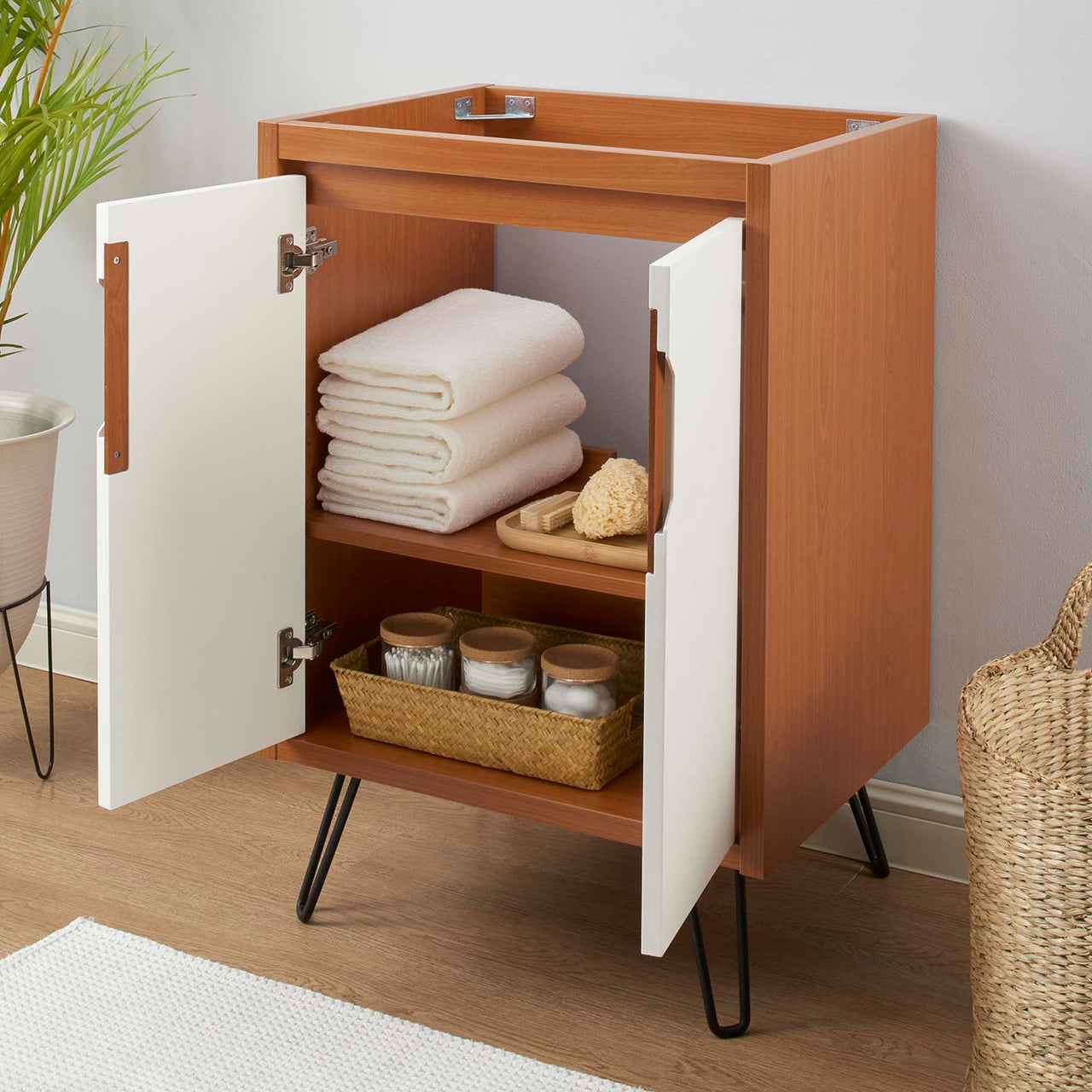 Starfire Vanity Base with Storage, Small, Coral & White