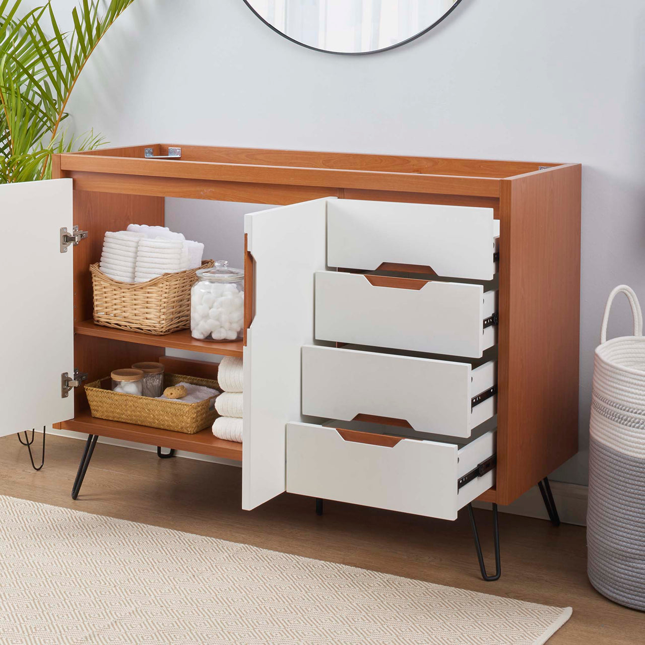 Starfire Vanity Base with Storage (Single Sink Compatible), Extra Large, Coral & White