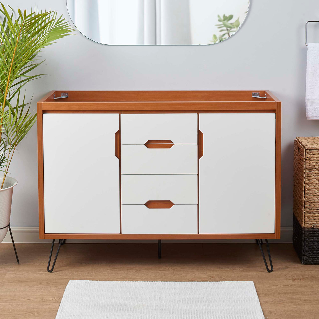 Starfire Vanity Base with Storage (Double Sink Compatible), Extra Large, Coral & White