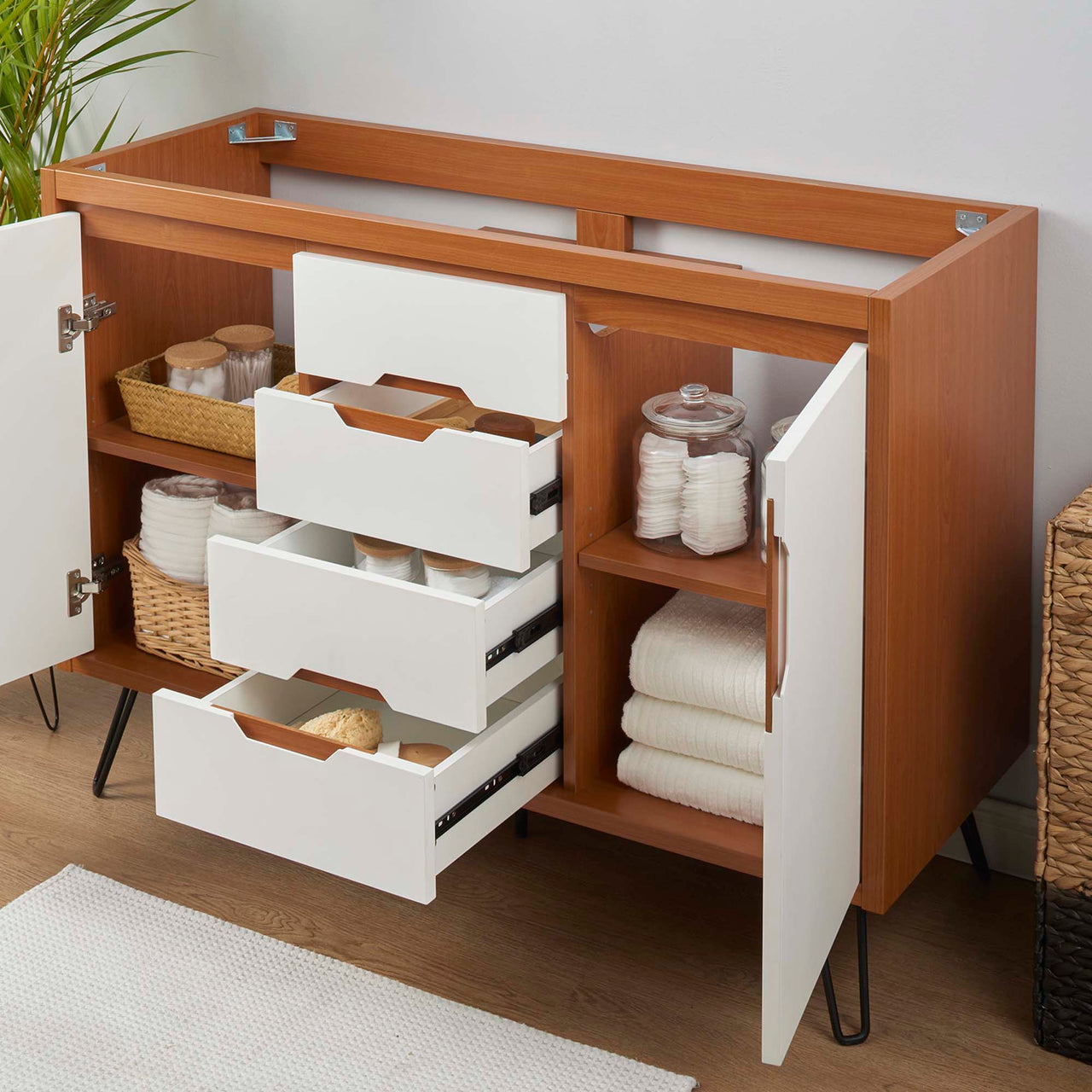 Starfire Vanity Base with Storage (Double Sink Compatible), Extra Large, Coral & White