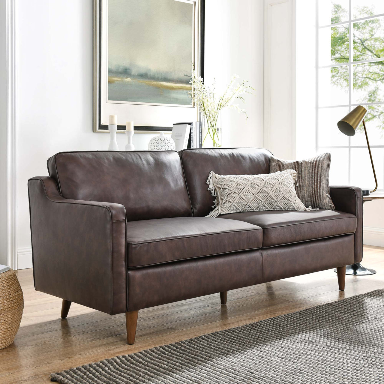Daxon Genuine Leather Sofa, Brown