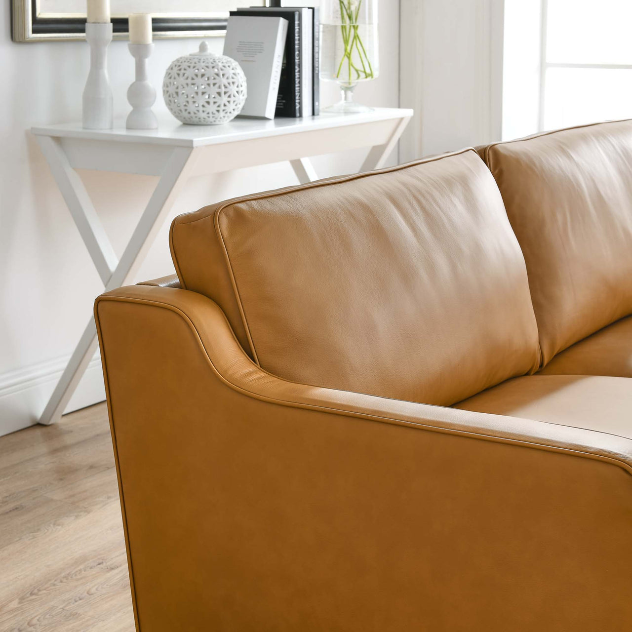Daxon Genuine Leather Sofa, Tan