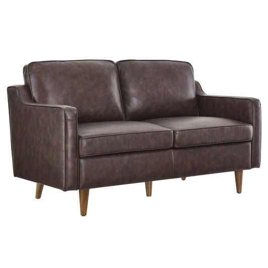 Daxon Genuine Leather Loveseat, Brown