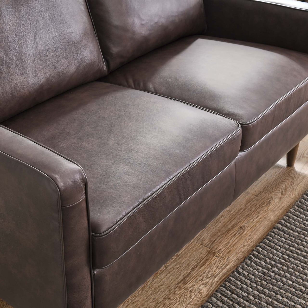Daxon Genuine Leather Loveseat, Brown