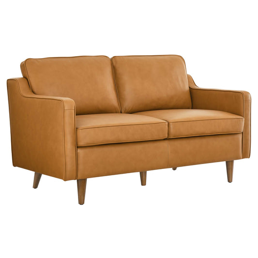 Daxon Genuine Leather Loveseat, Tan