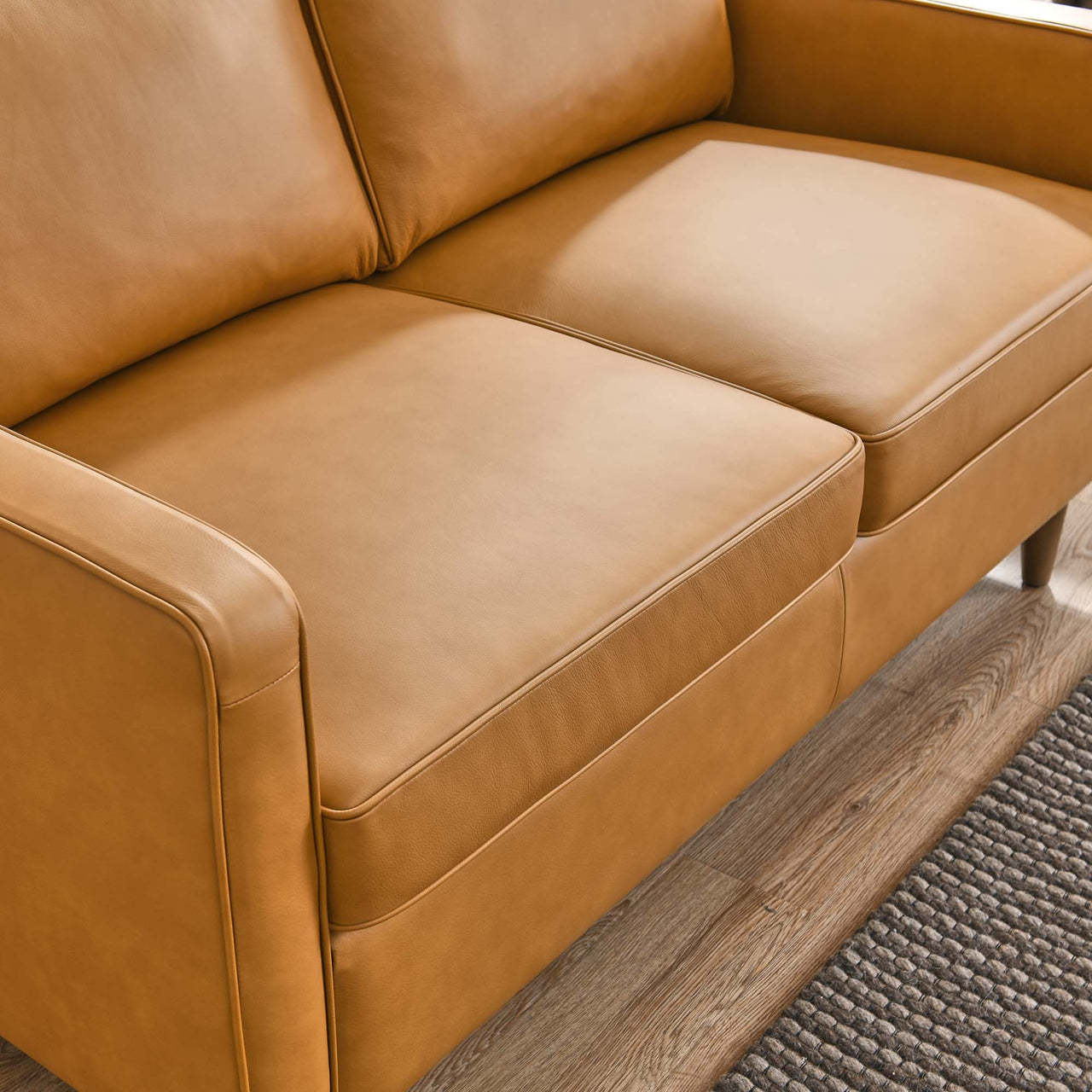 Daxon Genuine Leather Loveseat, Tan