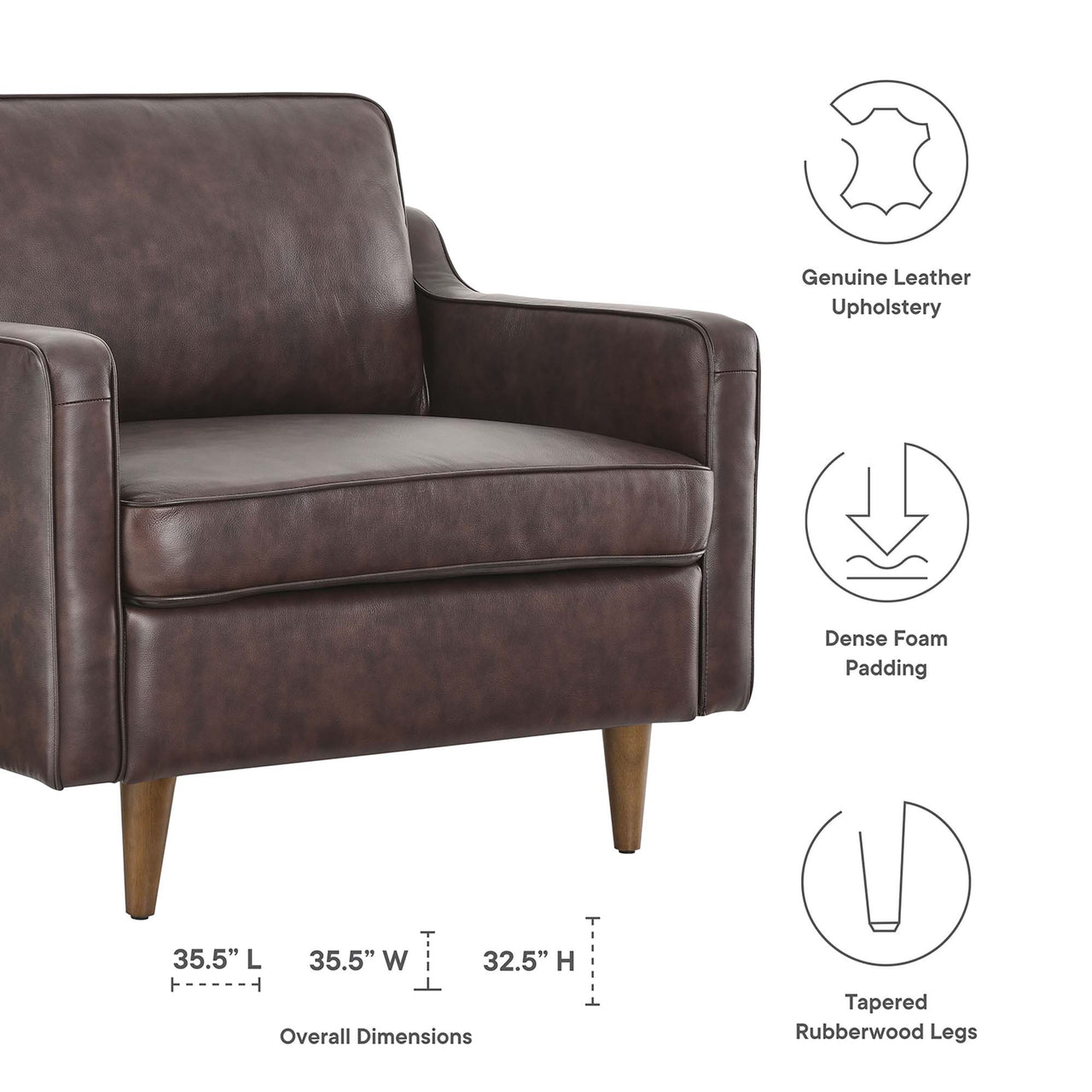 Daxon Genuine Leather Armchair, Brown