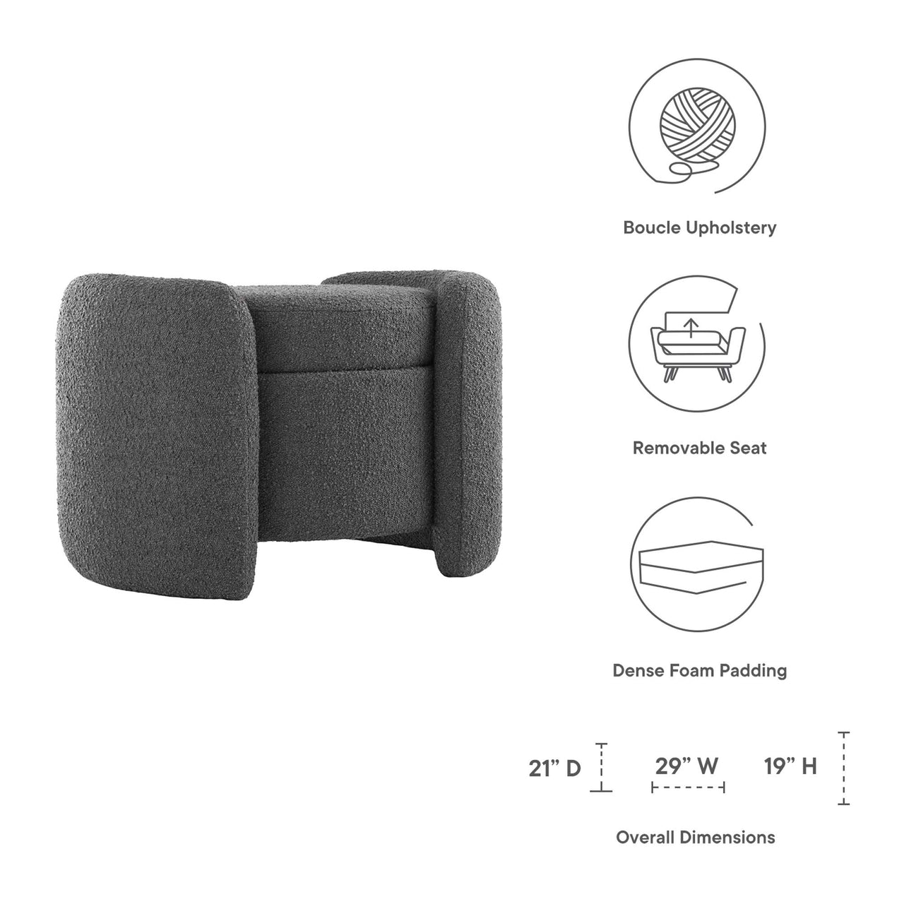 Mitosis Boucle Ottoman, Charcoal