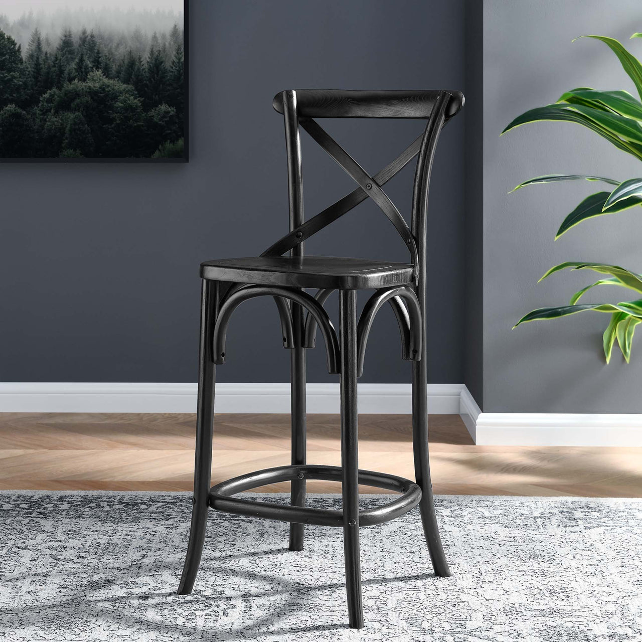 Countryside-Chic Counter Stool, Black