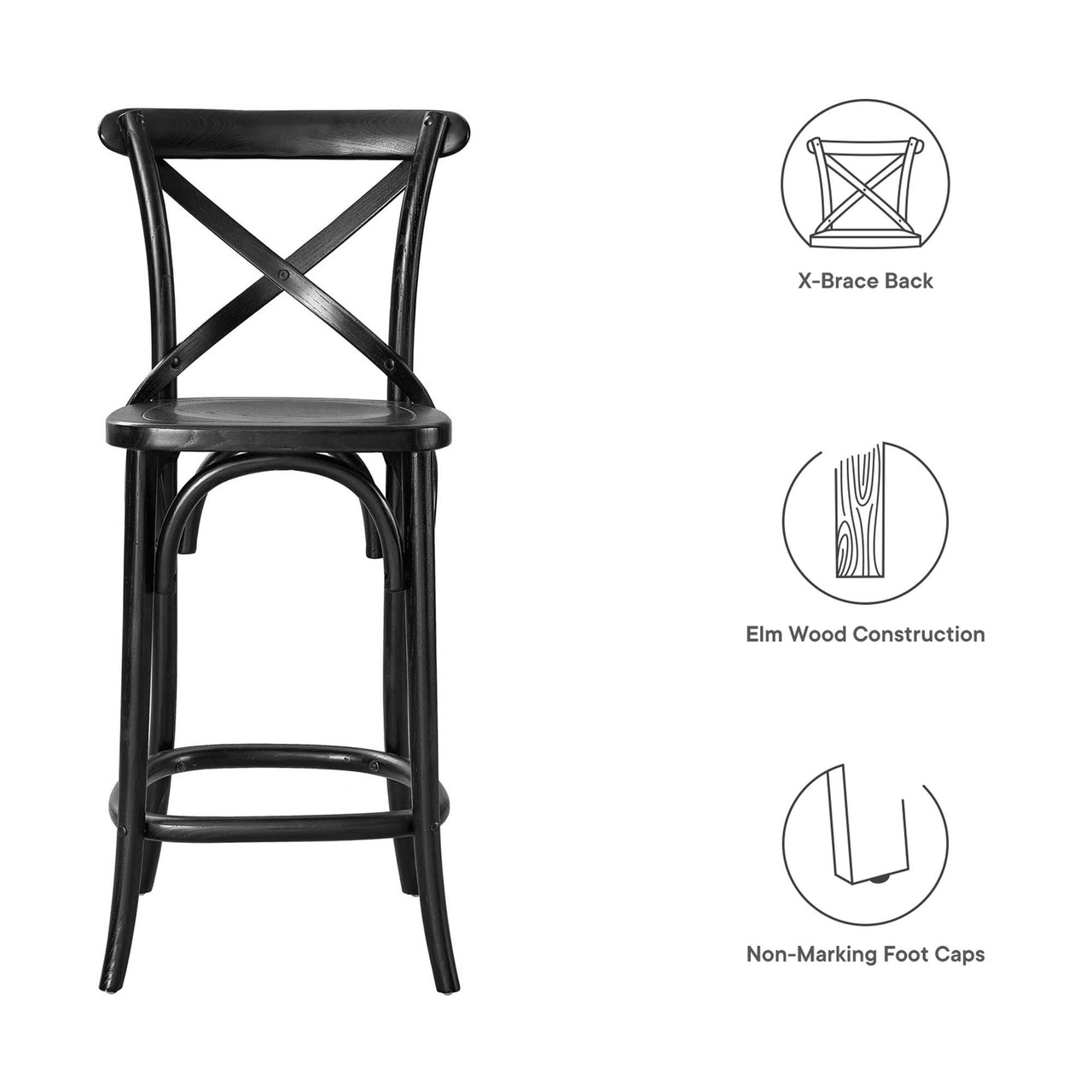 Countryside-Chic Counter Stool, Black