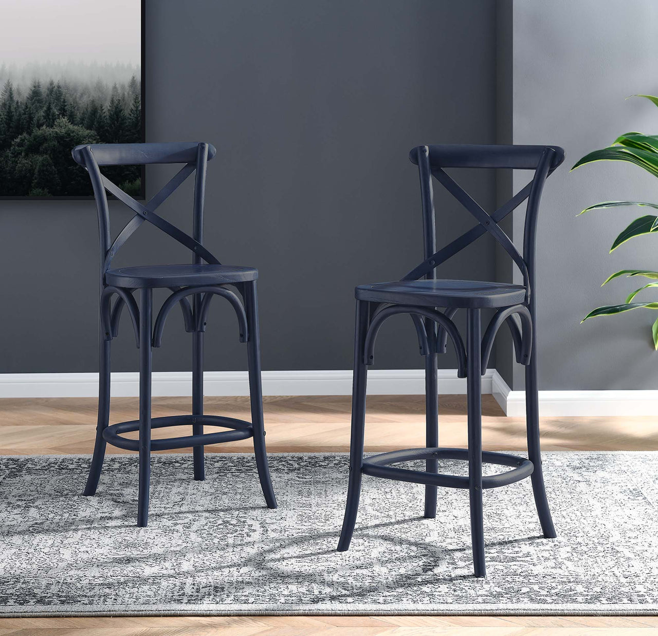 Countryside-Chic Counter Stool, Dark Blue