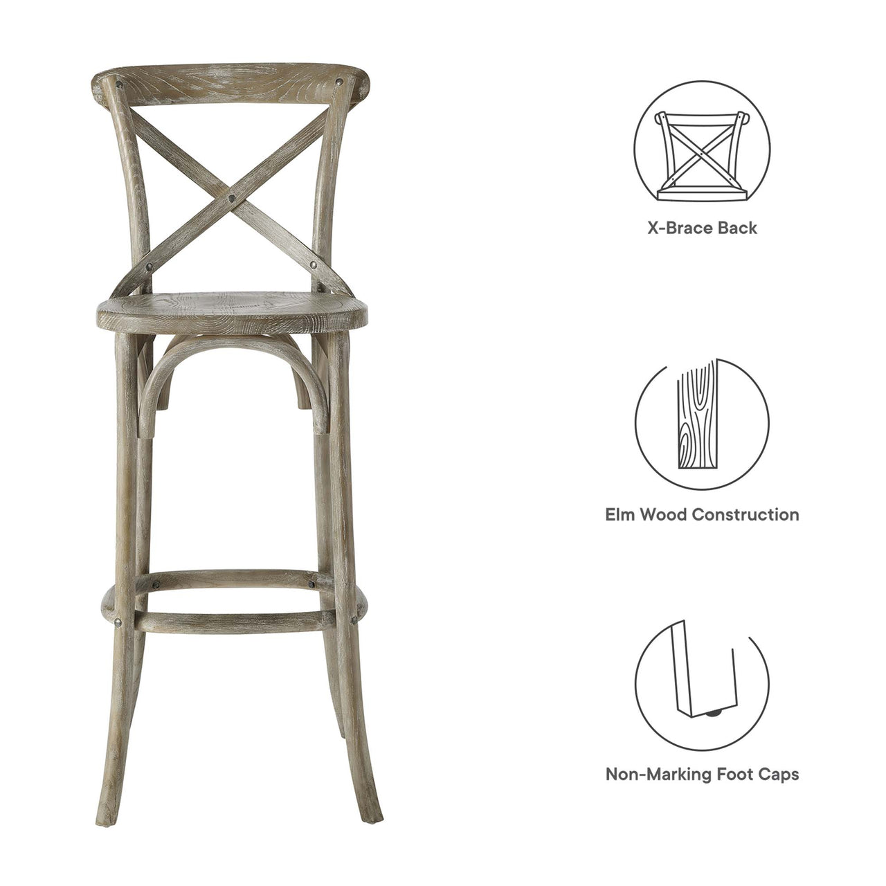 Countryside-Chic Bar Stool, Gray