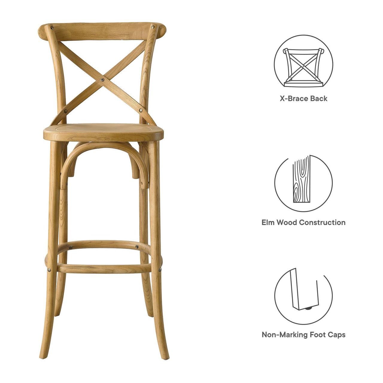 Countryside-Chic Bar Stool, Natural Wood