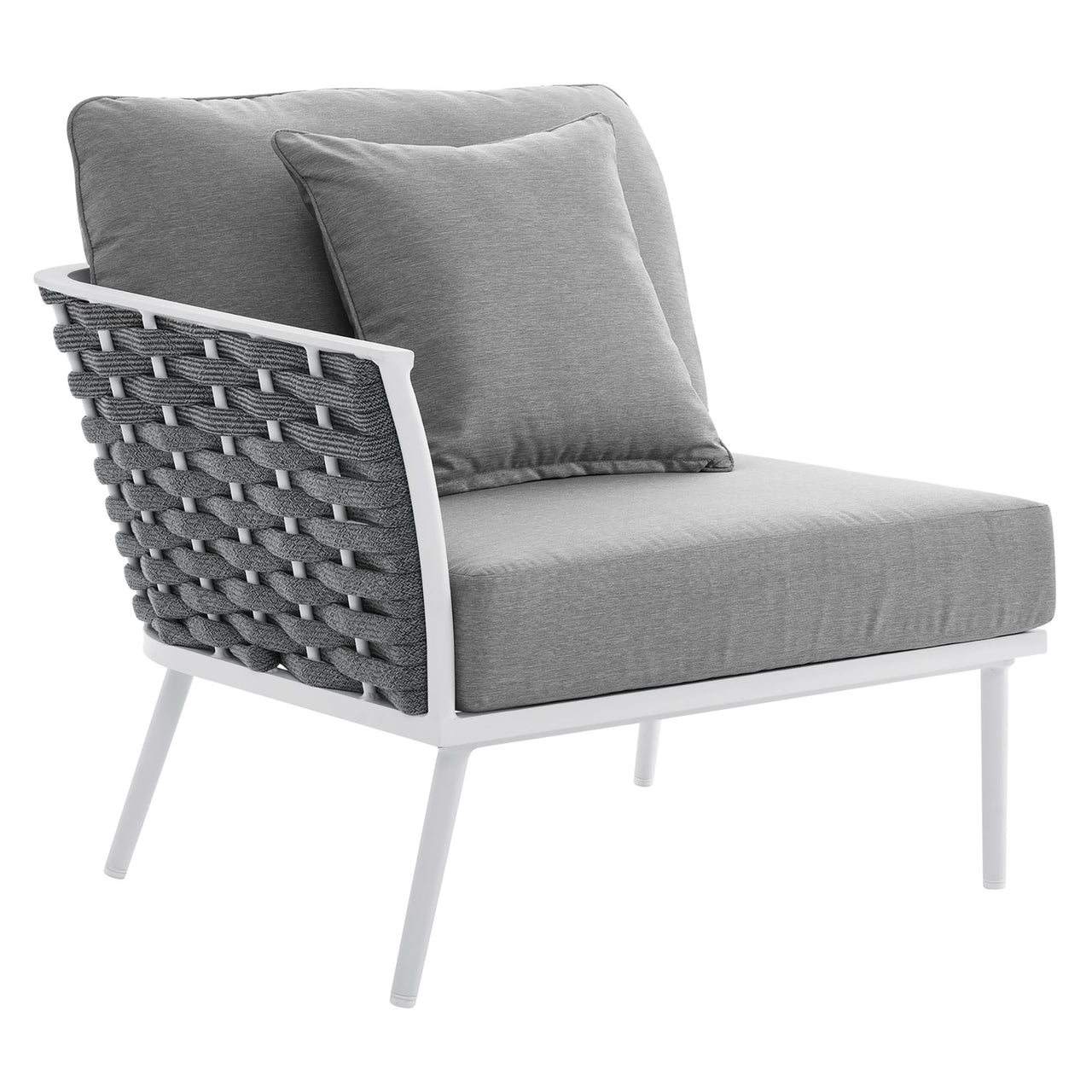 Stellan Alfresco Left-Facing Armchair | Outdoor Modular Sectional Component, White & Gray