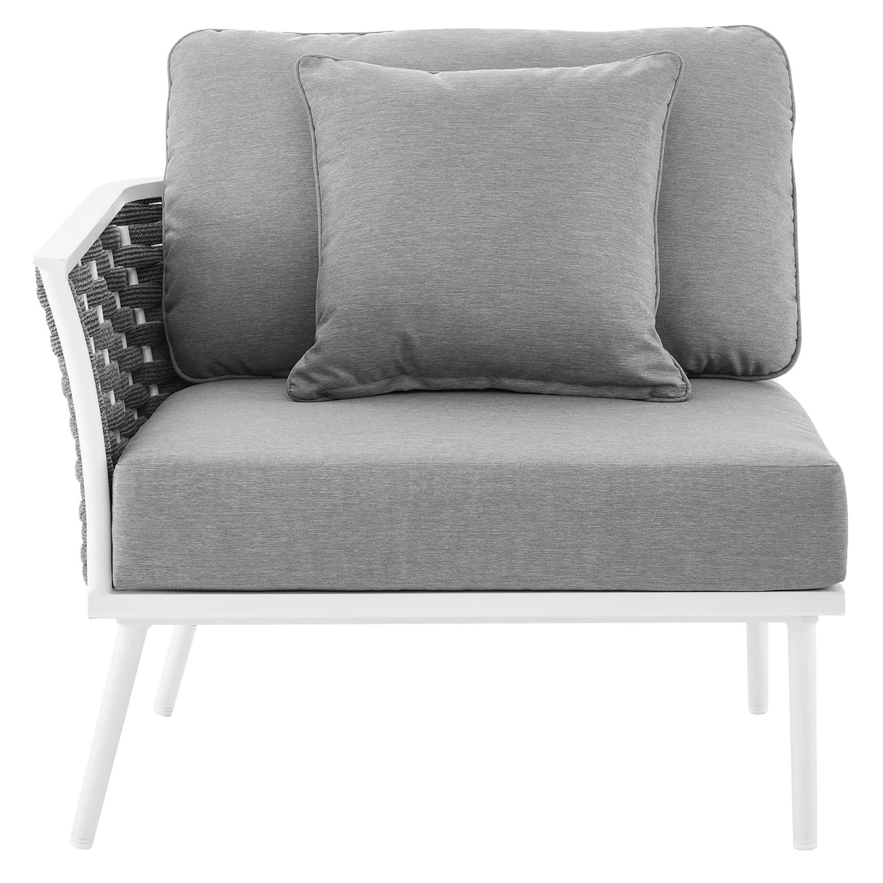 Stellan Alfresco Left-Facing Armchair | Outdoor Modular Sectional Component, White & Gray