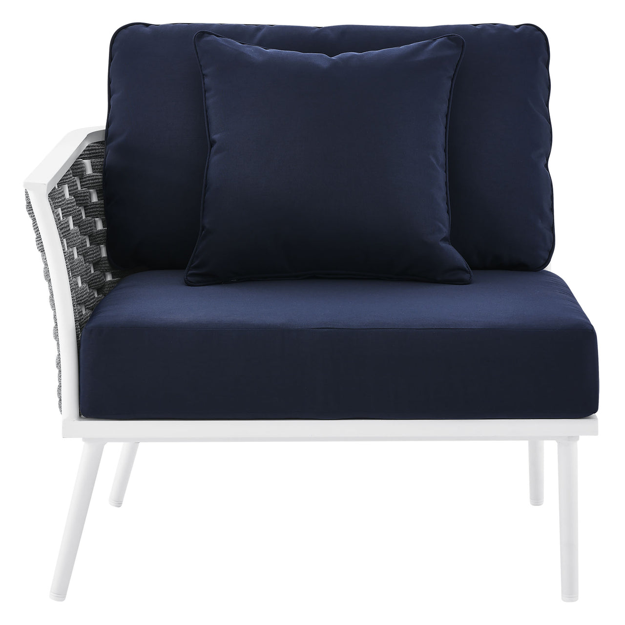 Stellan Alfresco Left-Facing Armchair | Outdoor Modular Sectional Component, White & Navy
