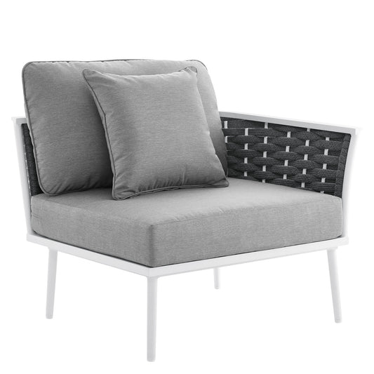 Stellan Alfresco Right-Facing Armchair | Outdoor Modular Sectional Component, White & Gray