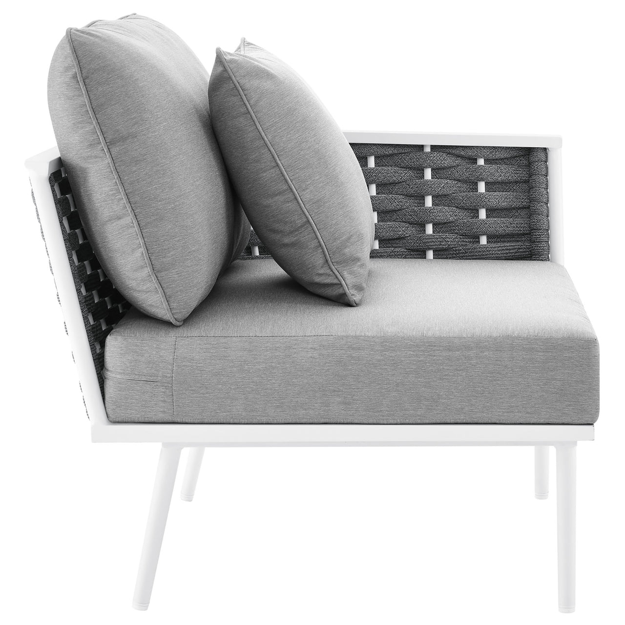 Stellan Alfresco Right-Facing Armchair | Outdoor Modular Sectional Component, White & Gray