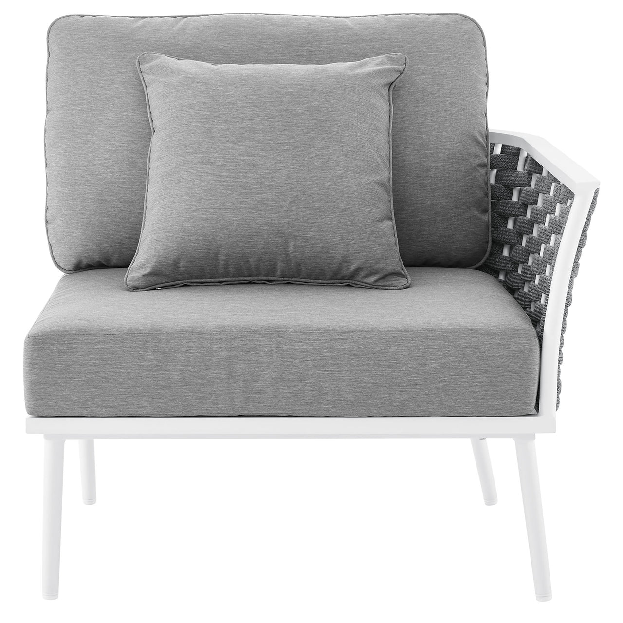 Stellan Alfresco Right-Facing Armchair | Outdoor Modular Sectional Component, White & Gray