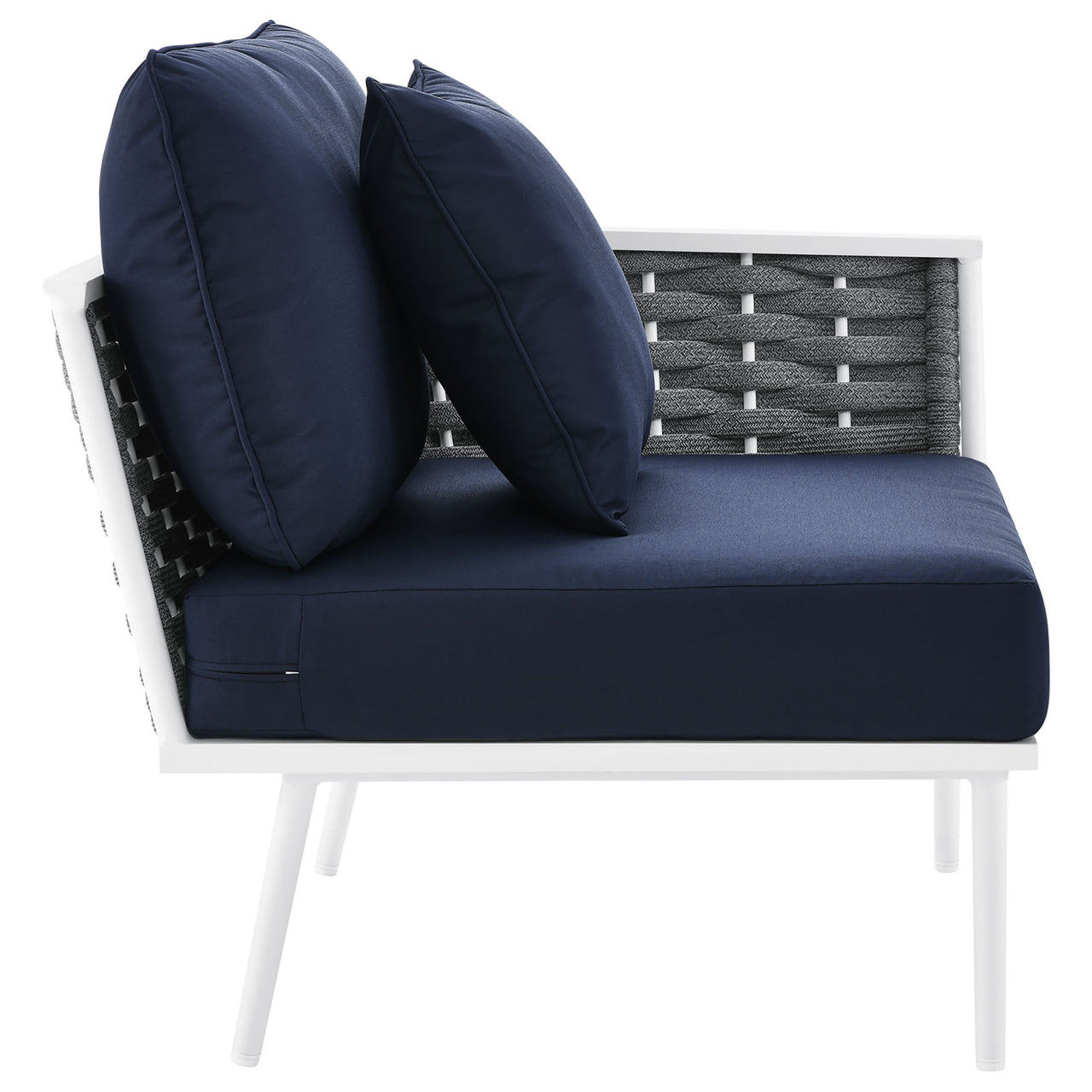 Stellan Alfresco Right-Facing Armchair | Outdoor Modular Sectional Component, White & Navy