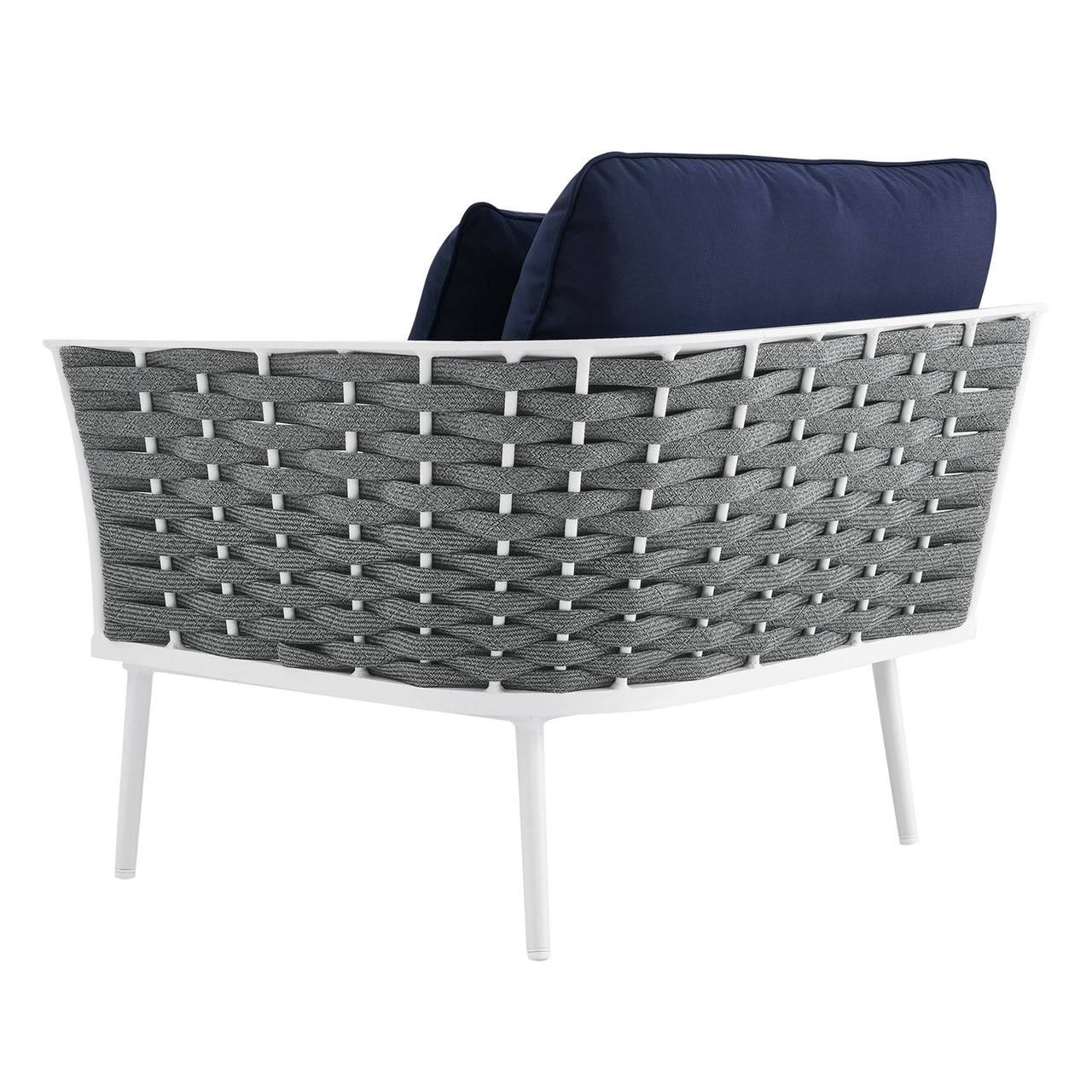 Stellan Alfresco Right-Facing Armchair | Outdoor Modular Sectional Component, White & Navy