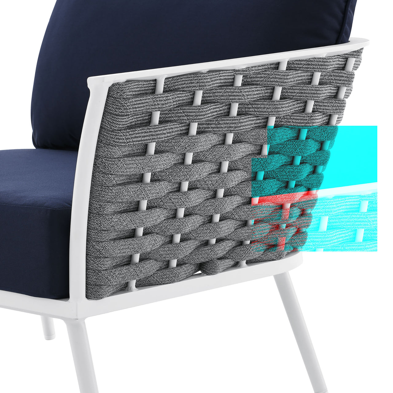 Stellan Alfresco Right-Facing Armchair | Outdoor Modular Sectional Component, White & Navy
