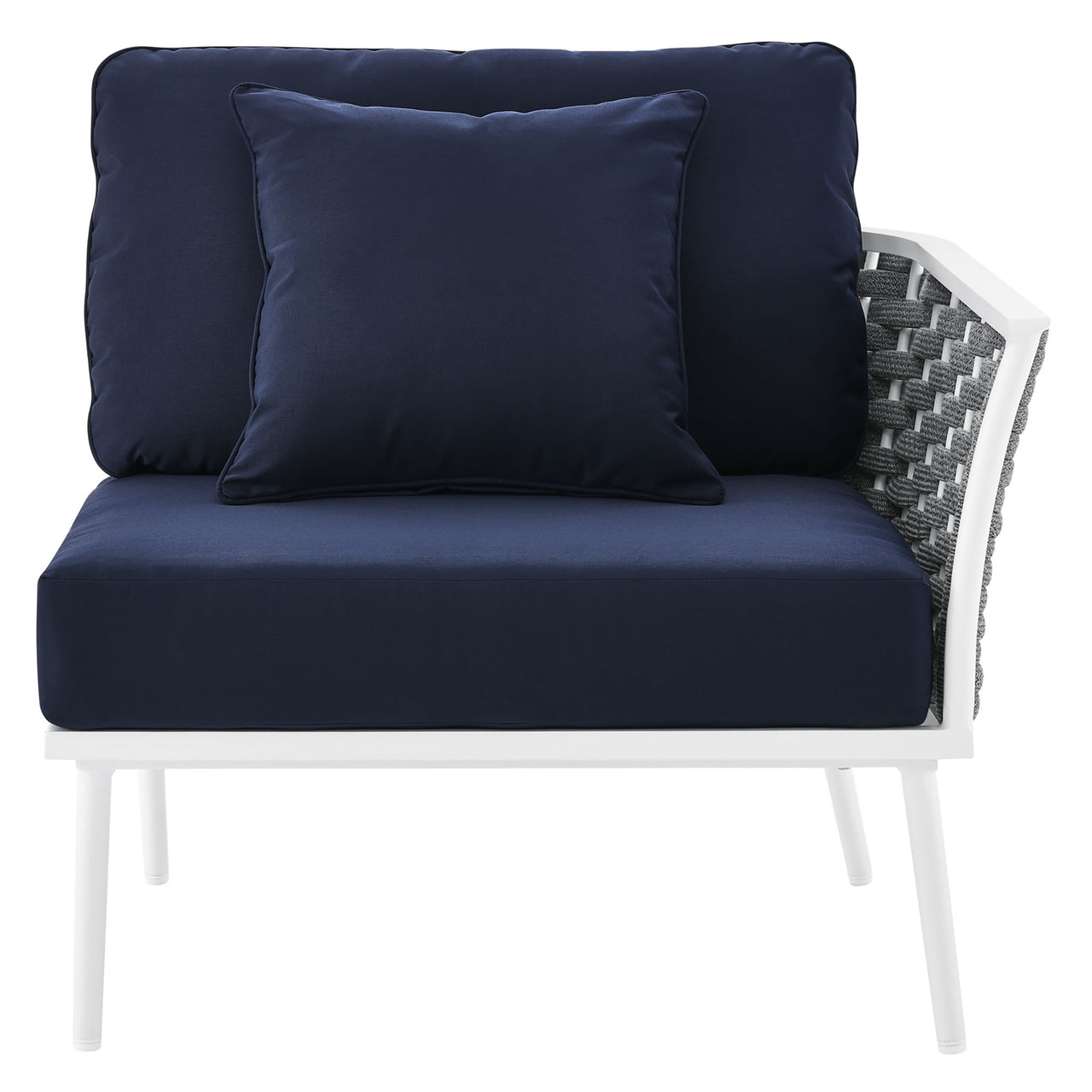 Stellan Alfresco Right-Facing Armchair | Outdoor Modular Sectional Component, White & Navy