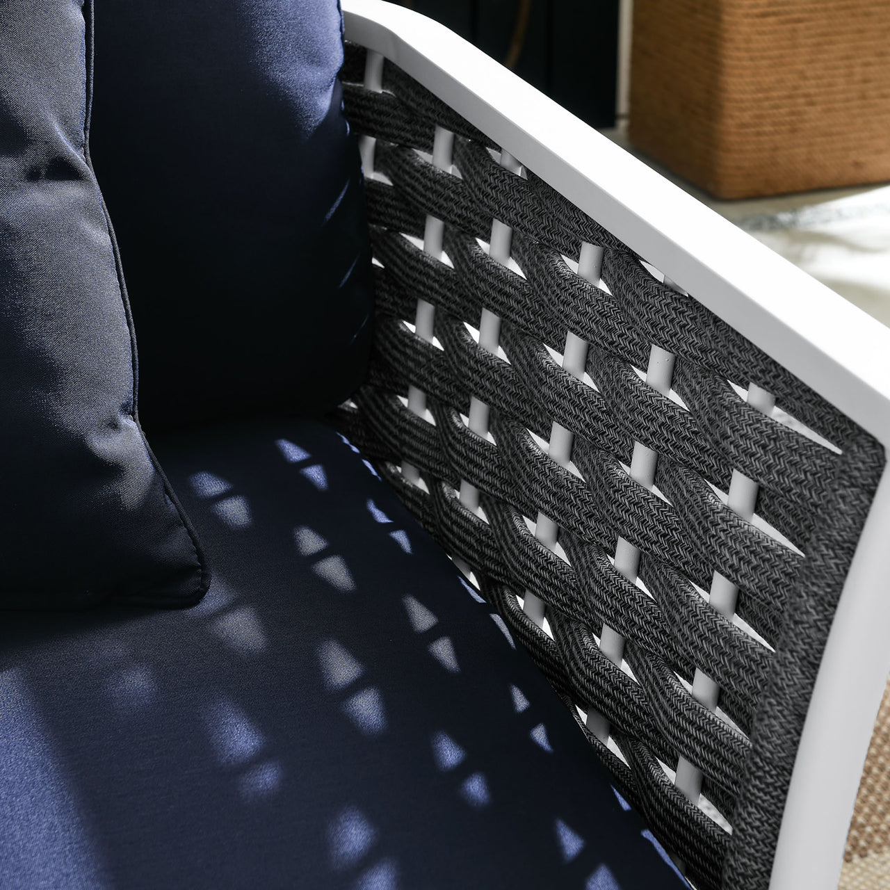 Stellan Alfresco Right-Facing Armchair | Outdoor Modular Sectional Component, White & Navy