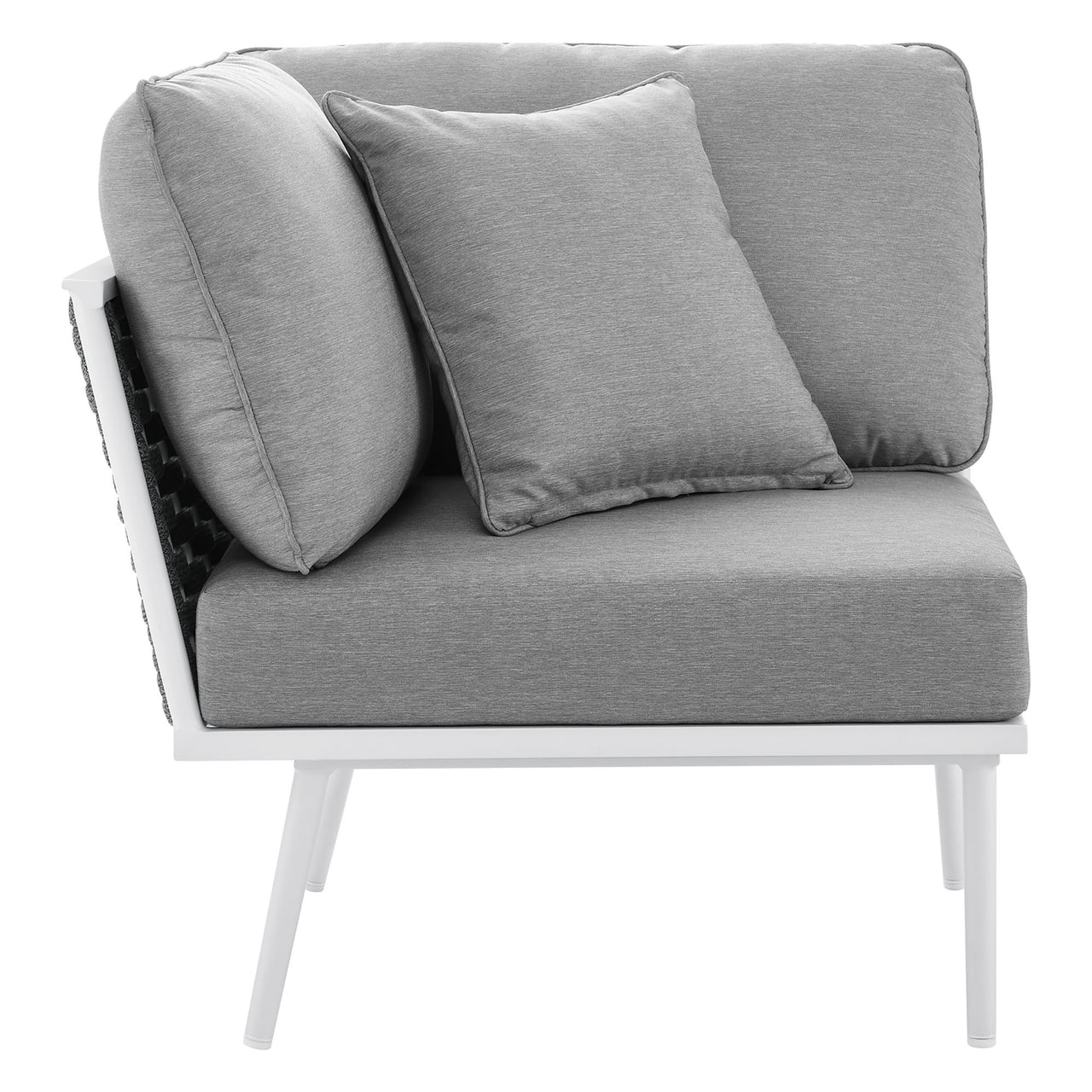 Stellan Alfresco Corner Chair | Outdoor Modular Sectional Component, White & Gray