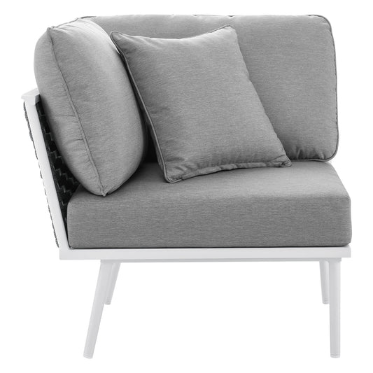 Stellan Alfresco Corner Chair | Outdoor Modular Sectional Component, White & Gray