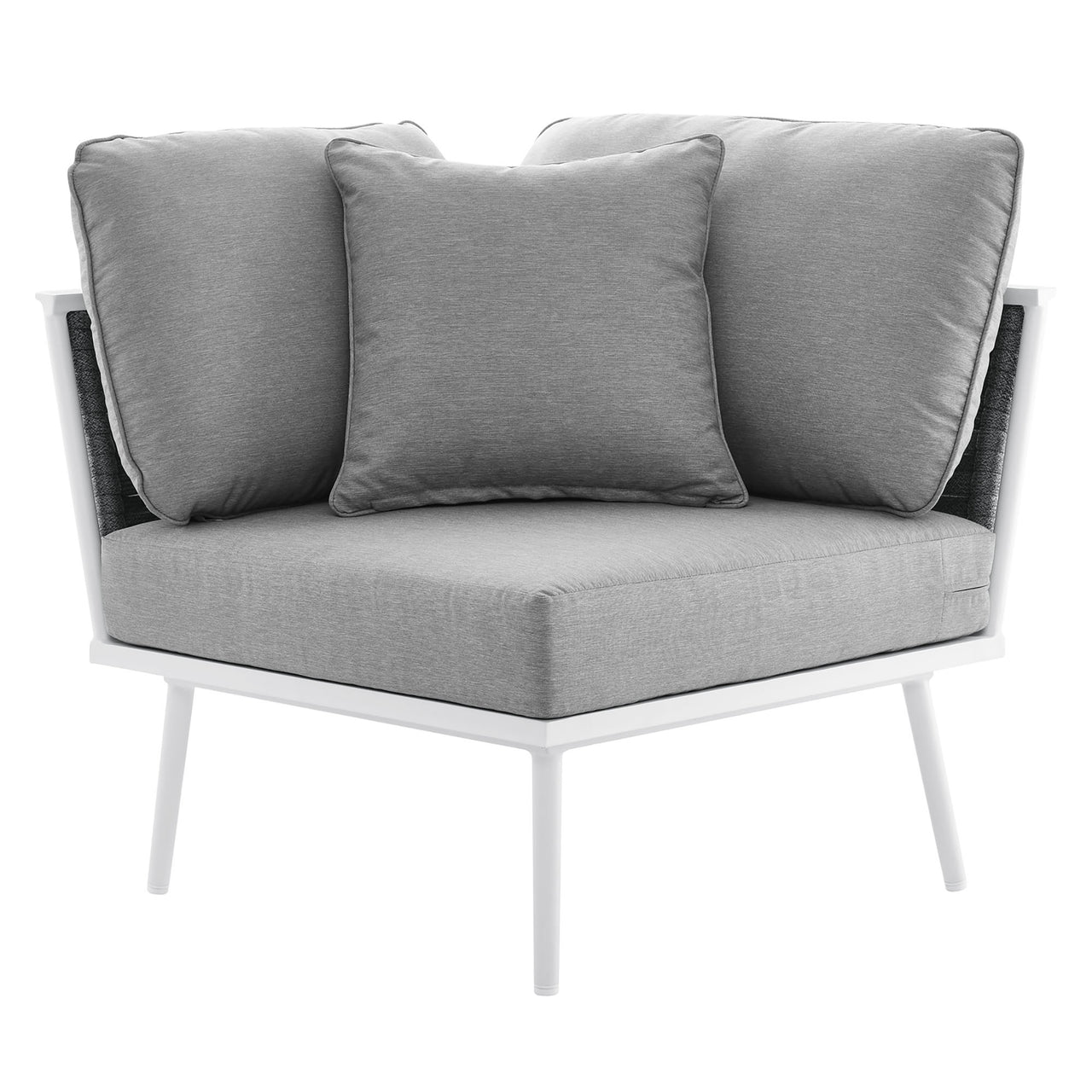 Stellan Alfresco Corner Chair | Outdoor Modular Sectional Component, White & Gray