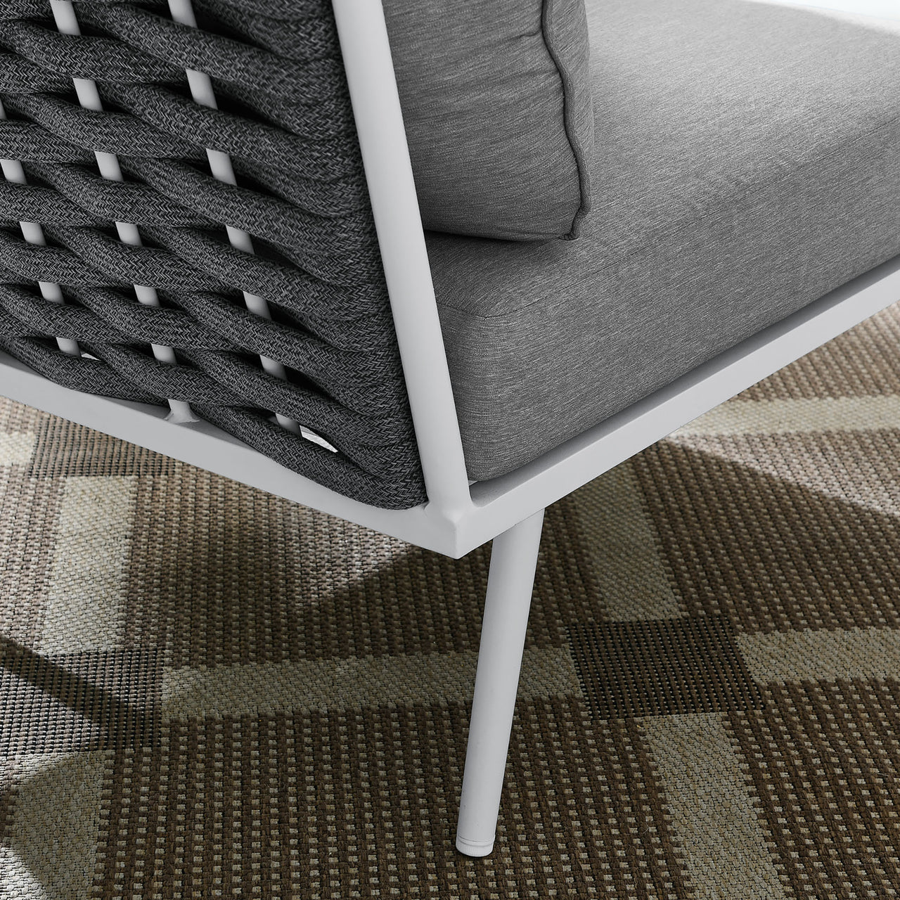 Stellan Alfresco Corner Chair | Outdoor Modular Sectional Component, White & Gray