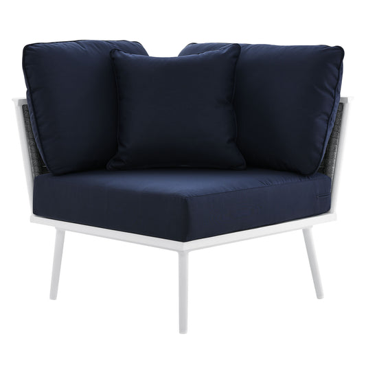 Stellan Alfresco Corner Chair | Outdoor Modular Sectional Component, White & Navy