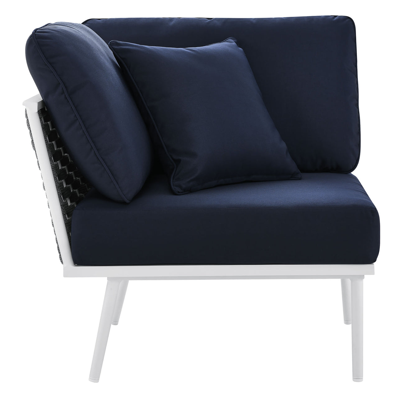 Stellan Alfresco Corner Chair | Outdoor Modular Sectional Component, White & Navy