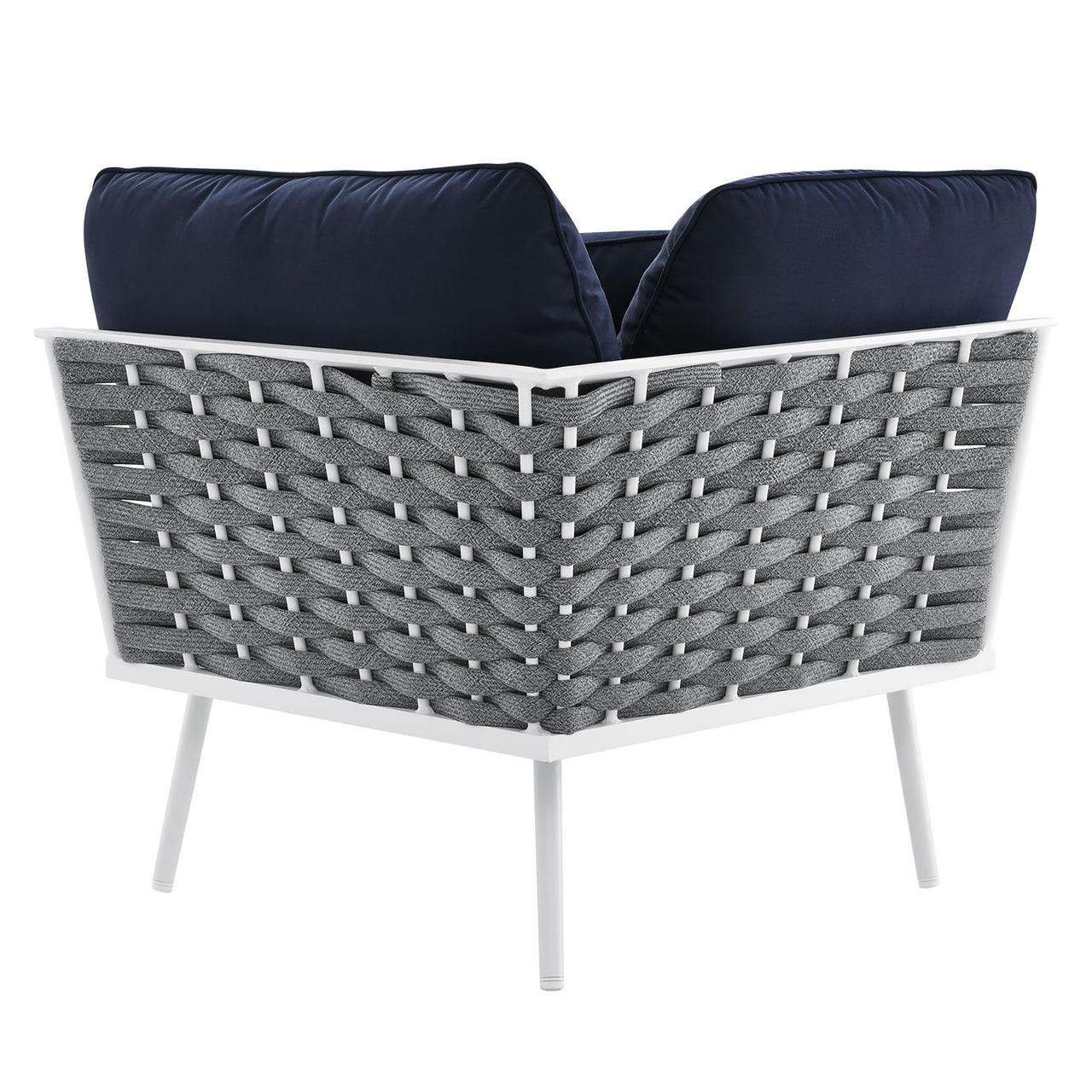 Stellan Alfresco Corner Chair | Outdoor Modular Sectional Component, White & Navy