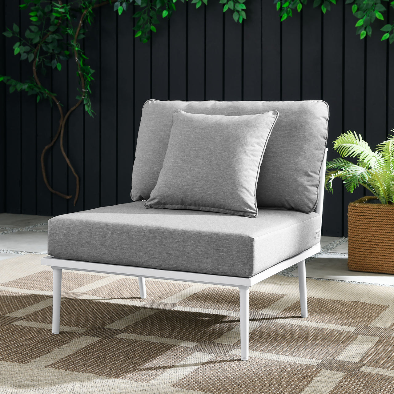 Stellan Alfresco Armless Chair | Outdoor Modular Sectional Component, White & Gray